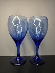Vintage Libbey Teardrop Pair of (2) Wine/Water Glasses 7.5″ Cobalt Blue Fade