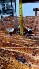 Vintage 1950s Rare Cordial Glasses with Red Ball Stem Set Of Three 3 1/2” Tall