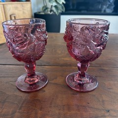 2 Fenton LG Wright MADONNA INN Wild Rose DARK PINK 6.5 Inch WATER Glass Goblet