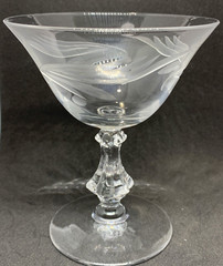 Set of 3 Floral Etched 5″ Glass Sherbet Dessert Glasses Clear Pedestal