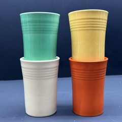 VTG Fiesta Tumblers 4 Original Red Green Ivory Yellow HLC Homer Laughlin 3.5”