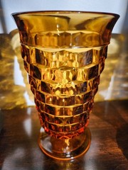 Set of 6 Vintage Indiana Whitehall Amber Glasses, Cubits Design, 6″ Tall, VGC