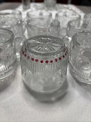 RARE Vintage 50s Tiffin-Franciscan Bullseye Clear Pink Dots Punch Bowl Cups 4