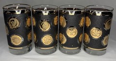 Lot Of 4 Vintage Libbey Gold Coins Tumblers Black & Gold MCM Highball Glasses 5”