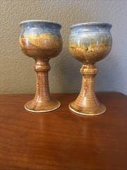 Vintage Pottery Wine Goblets Set Of 2 Signed By The Artist