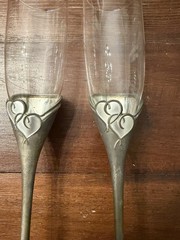 X2 Lenox Forevermore Flute Silver Plated Stem Raised Heart Champagne Glasses 15
