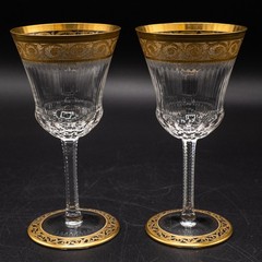 Saint St. Louis France Crystal Thistle Burgundy Wine Glasses 6 3/8″– Pair OLDER