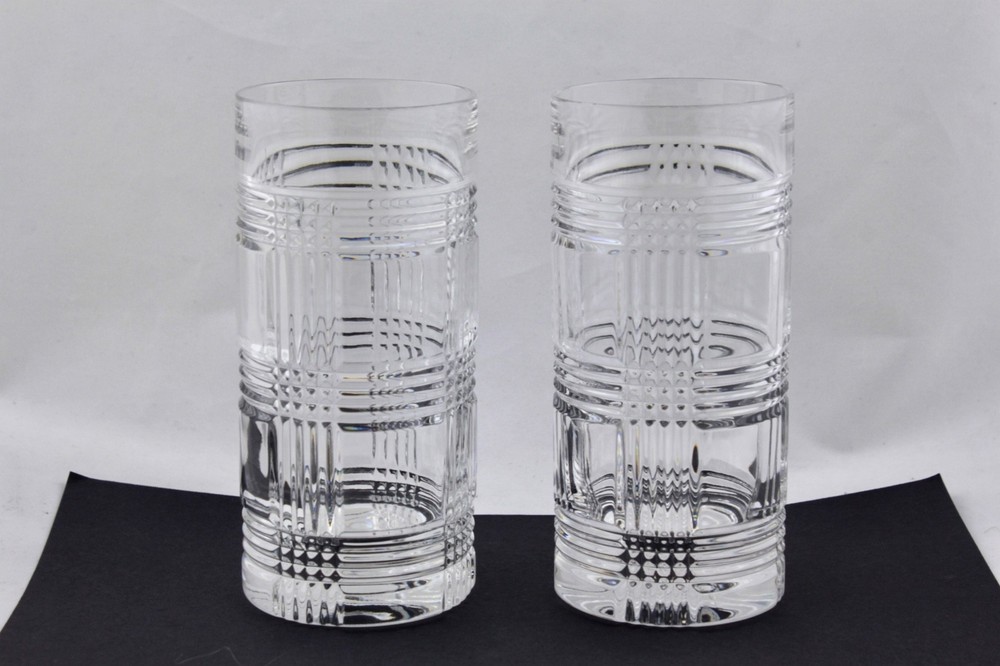 SET OF 2 RALPH LAUREN CRYSTAL GLEN PLAID HIGHBALL GLASSES – MINT