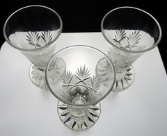 Pittsburgh Cut Glass set 3 Jelly Glasses Strawberry Diamonds & Fans 19th century