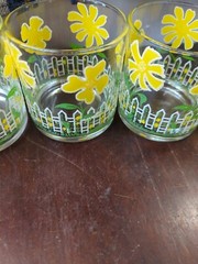 Vintage Culver Daisy & Picket Fence Set 4 Highball Glasses Glass Set