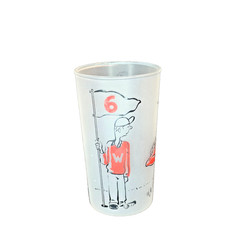 Vintage Hazel Atlas Style Golf Theme Frosted Glass Tumblers Set 2 Red Black ’50s