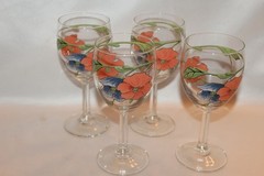 VILLEROY & BOCH AMAPOLA Orange Blue Poppies 10 oz 7-1/4″ Wine Glass Set of 4