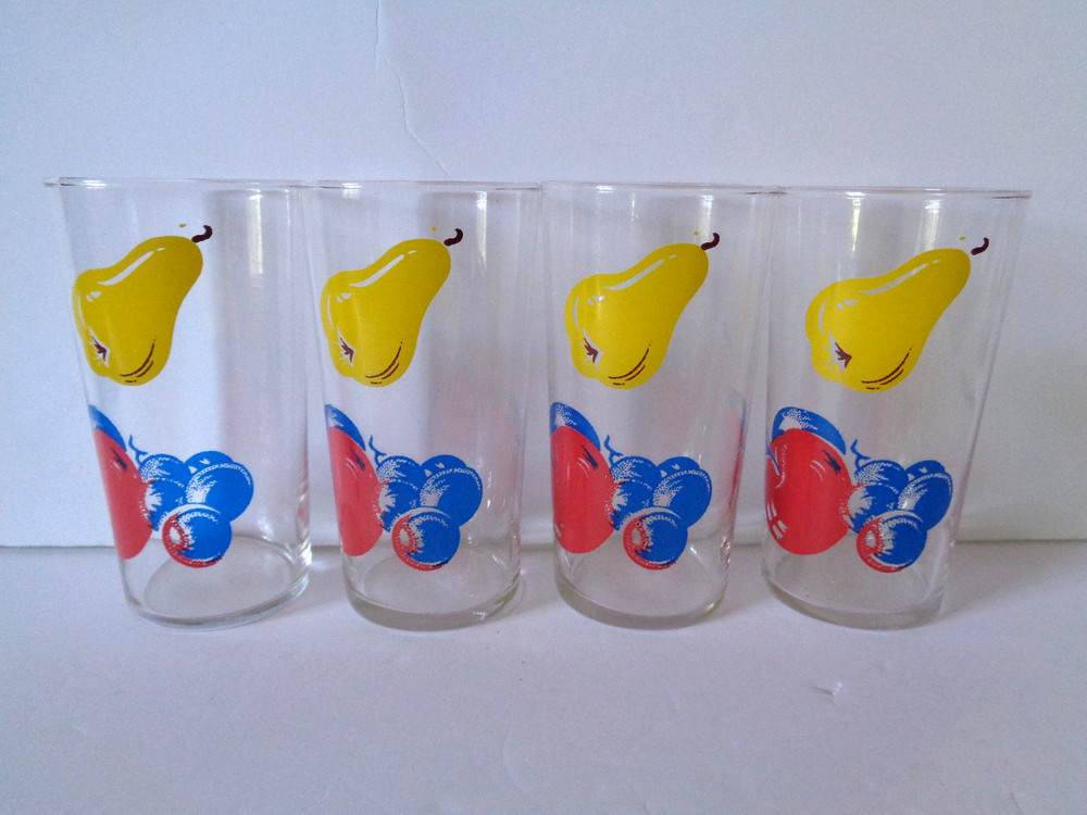 Knowles Utility Ware Fruits Set of 4 Coordinating 12-oz Glass Tumblers