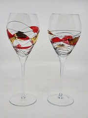 MILANO Mosaic Stained glass RED GOLD WATER GOBLETS STAINED 10 1/8” set of 2