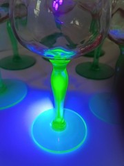 8 Uranium Foot Watermelon Pink And Green Tiffin Depression Glass Goblet Optic