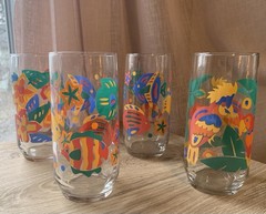 Libbey Set Of 4 Tropical Multicolor Parrots Tea Water Glasses HTF