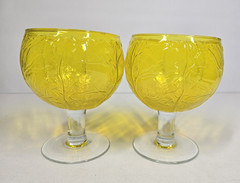 Vtg 2pc Secla Sigma Taste Setter Cabbage Leaf Yellow* Glass Goblets Portugal 60s