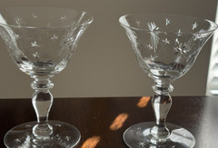 Two Beautiful Signed Hawkes Aquila Champagne/ Tall Sherbet Glasses – 1944 – MCM