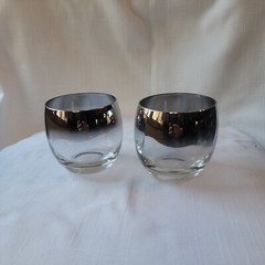 Vintage MCM Silver Ombre Fade Mercury Roly Poly Lowball Glasses Over 3”Tall