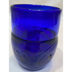 Frederick Warren Studio Art Glass Tumbler Handblown Glass Cup Blue 1993
