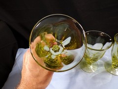 Set of 3 Duncan Miller Yellowish Glass Canterbury Low Water Goblets 5 3/8″ Tall