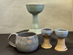 Goblets & Mug Set Of 4 Signed Handmade Glazed Pottery