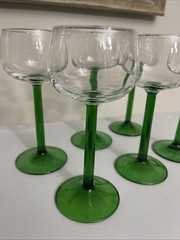 Set Of 6 Vintage Luminarc France Emerald Green Stem Rhine Wine Glasses