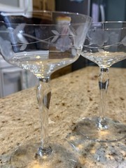 Vintage Etched Coupe Cocktail Glasses Set of 5 Frosted Grape Design Stemware