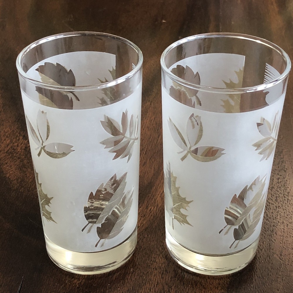 2 LIBBY SILVER FROSTED 10 OZ. DRINKING/JUICE GLASSES 