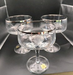 3 Vintage Forest West Germany Rose Etched Crystal Champagne Coupes – Silver Rim