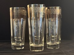 Vtg Dorothy Thorpe Silver Rim Tumblers Glasses w/ Flowers Design 14 oz Set of 6