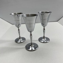 Vintage Farber Bros Krome Kraft Hammered 6″ Wine Cocktail Goblet SET OF 3