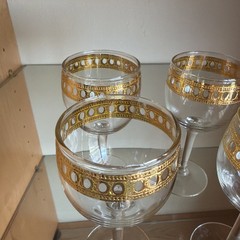 Vintage MCM Culver Antigua 22K Gold Banded Wine Glass Set Of 4