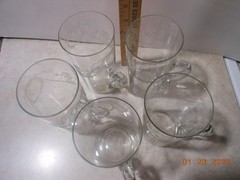 Set of 5 FRY Glasses Iced Tea -Etched- Handled Lemonade Early 1900s CRYSTAL VTG