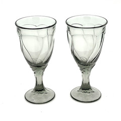 2 Noritake Sweet Swirl Gray Water Stemmed Goblets Heavy Glasses 7 3/8″