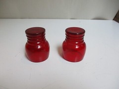 2 Ruby Red Imperial Glass Shaeffer 2.5″ Shot Glass Tiny Tumblers 1930 Art Deco