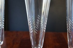 Champagne Flutes With Diagonal Lines; Set of 7; 8.25 in tall