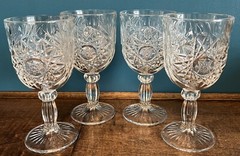 Set Of 4 Vintage Libbey Hobstar Star 7 1/4″ Glass Water Goblets Glasses ~ EUC
