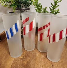 4 Vtg MCM Libbey Frosted Candy Stick Swirl Tom Collins Barware Glasses RED,BLUE