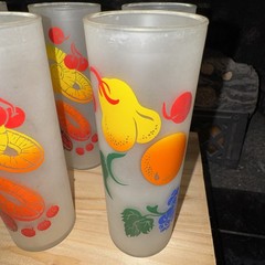 Set Of 8 VTG Federal Glass Tall Frosted Fruit Highball Tom Collins MCM Glasses