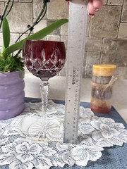 Ajka Red Cut To Clear Crystal Wine Glass Long Stem Hungary 24% PbO Decor