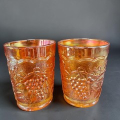 Indiana Glass Marigold Carnival Glass Harvest Grape Juice Tumblers Set of 2 VTG
