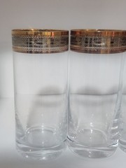 Vintage Royal Gallery Set of 6 High Ball Gold/Silver rimmed glasses
