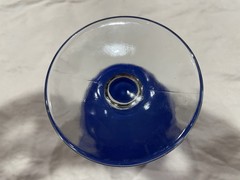 MCM Bartlett Collins Thumbprint Stem Goblet Glass, rare Blue color, Gold Rim