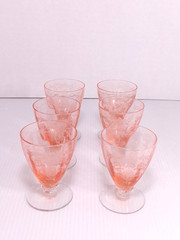 6x Vtg Fostoria VERSAILLES ROSE PINK 3″ x 2″ Sherry Glasses Depression Glass