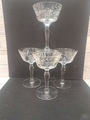 4 VTG Glastonbury Lotus 4½ in Champagne, Tall Sherbet Etched Frosted Stemmed EUC