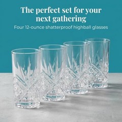 Tall Highball Glasses, Shatterproof and Reusable Acrylic – 12 Ounces Clear