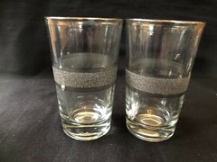 Beverage Glasses 5 Total Retro Silver Rim and Imprint Vintage Used