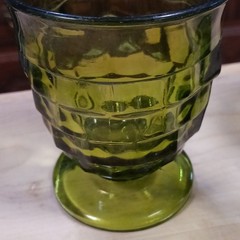 3 Vintage Indiana Glass Avocado Green Whitehall Cubist Footed 8oz 4 Tumblers