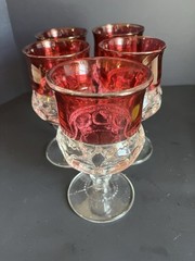 5 Vintage Tiffin Indiana Glass Kings Crown Ruby Red Goblets 5 3/8 inches tall